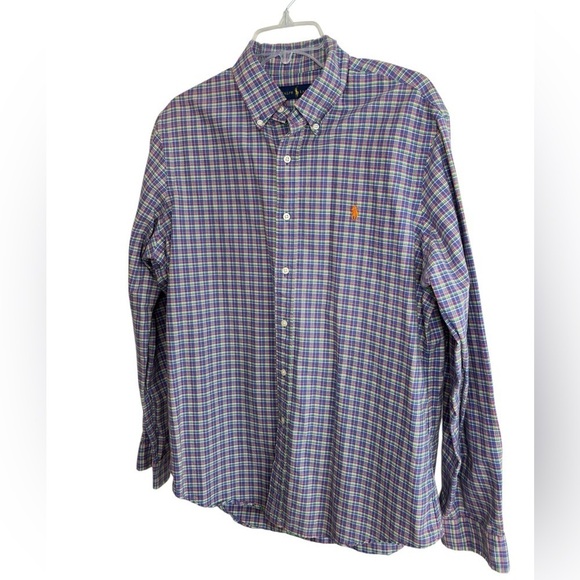 Ralph Lauren Classic Fit Oxford Shirt Plaid Mens Large Preppy Polo Pony Logo EUC - Picture 3 of 12